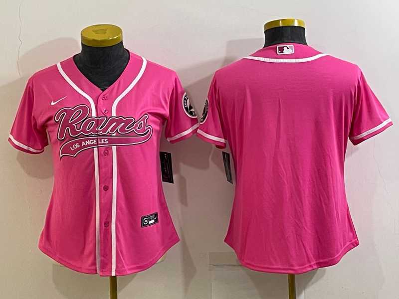 Womens Los Angeles Rams Blank Pink With Patch Cool Base Stitched Baseball Jersey